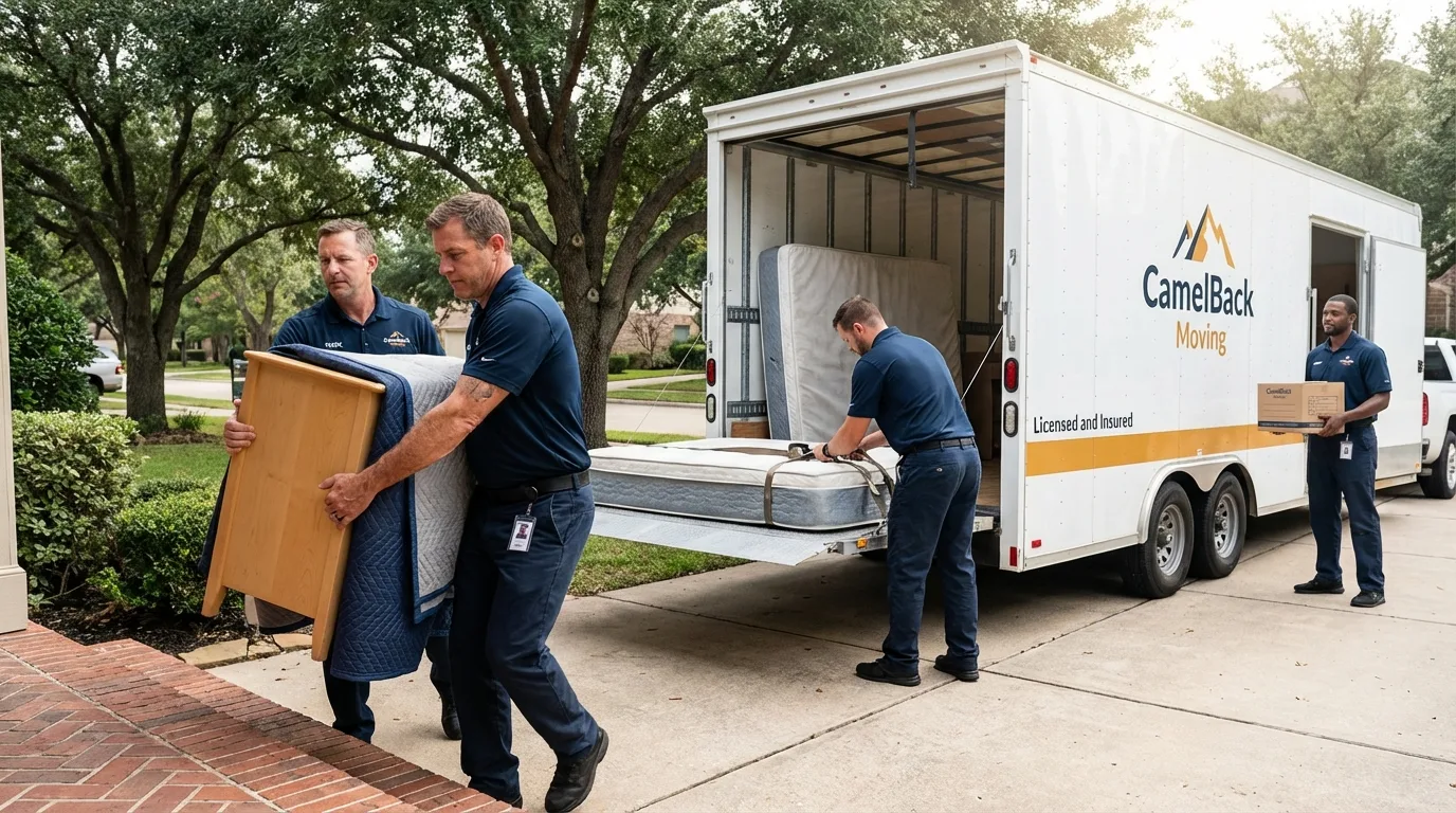 Crew loading residential truck for cross-state move from Cherryfield, ME