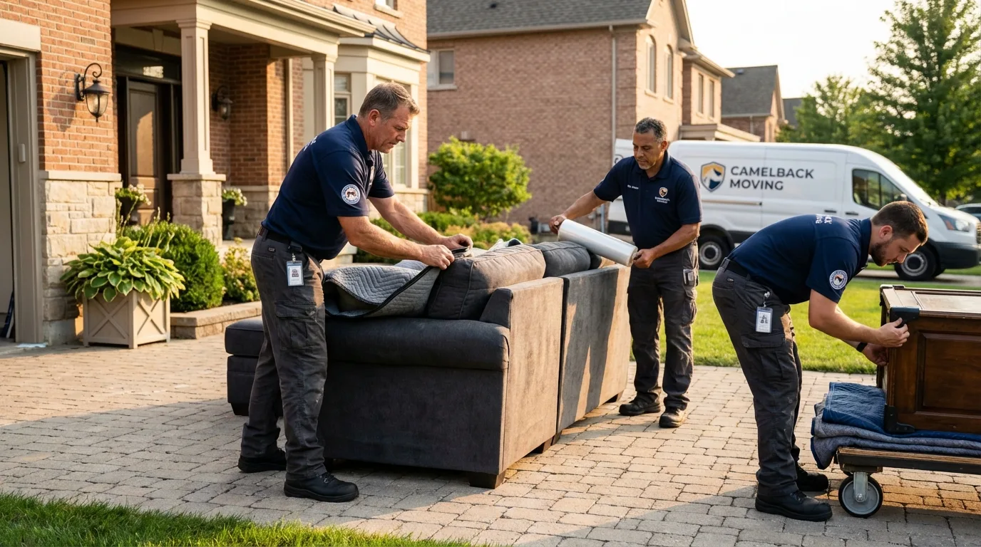 Large estate moving crew wrapping furniture in Cherryfield, ME